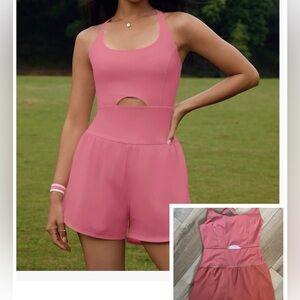 Romper Workout Shorts Jumpsuit Cutout Onesie CrossStrap Backless Outfit, Sm